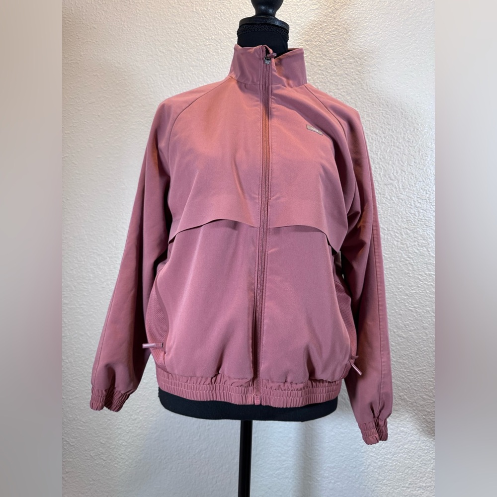 Figs Pink Bomber Jacket with Stand-Up Collar and Layered Design